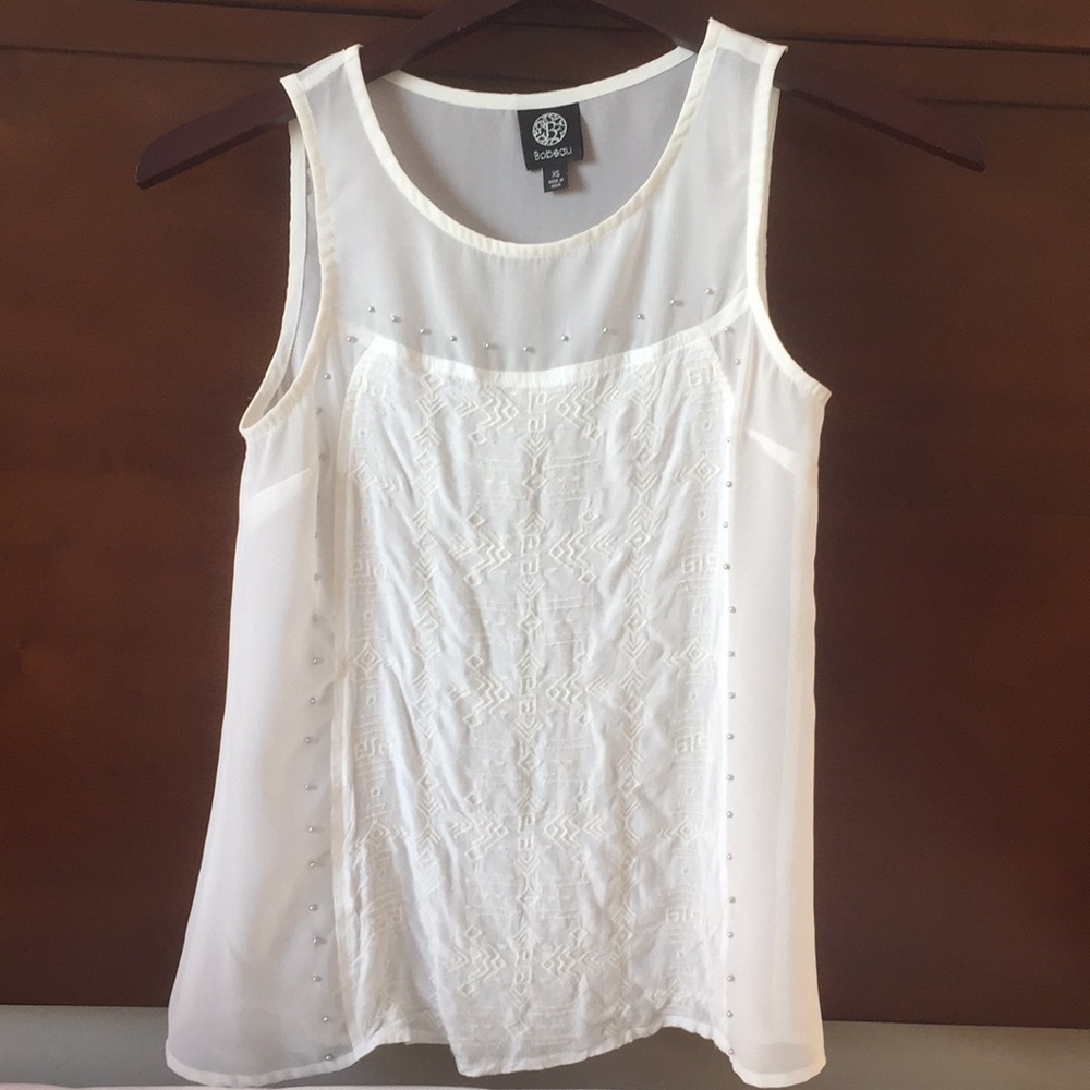 Bobeau Sheer Tank Top with Embellishments